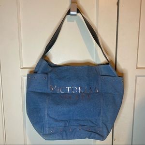 Victoria’s Secret Large Denim Tote Bag with Pockets Button clasp